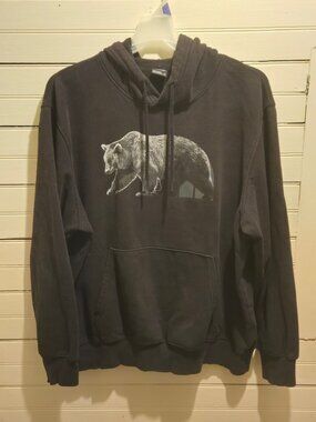 The North Face Hoodie Mens XXL Black Bear Graphic Pullover Pocket 2 Small Holes